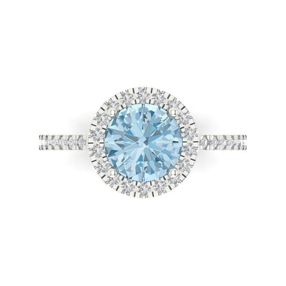 1.8 cttw Zirconia Simulated Blue Diamond Hidden Halo Engagement Ring - Solid Gold (VVS1, Round Cut,7.5mm)