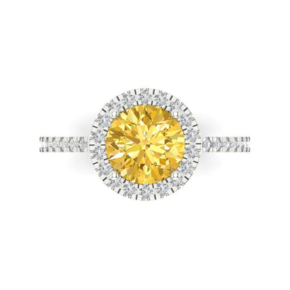 1.8 cttw Zirconia Simulated Yellow Diamond Hidden Halo Engagement Ring - Solid Gold (VVS1, Round Cut,7.5mm)