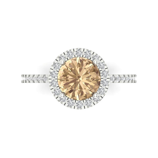 1.8 cttw Yellow Moissanite Hidden Halo Engagement Ring - Solid White Gold (VVS1, Round Cut,7.5mm)