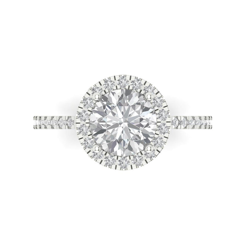 1.85 ct Brilliant Round Cut Natural Diamond Stone Clarity SI1-2 Color I-J White Gold Halo Solitaire with Accents Ring