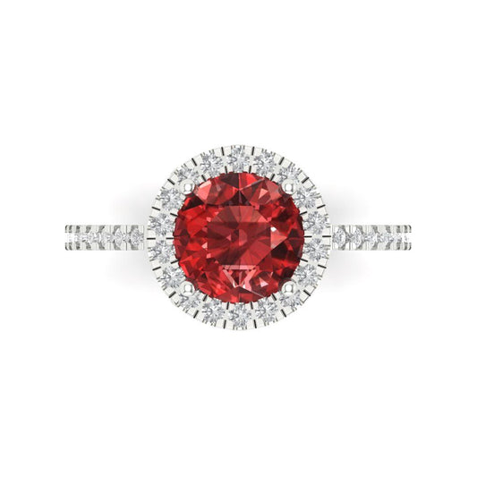 1.8 cttw Natural Garnet Hidden Halo Engagement Ring - Solid White Gold (VVS1, Round Cut,7.5mm)