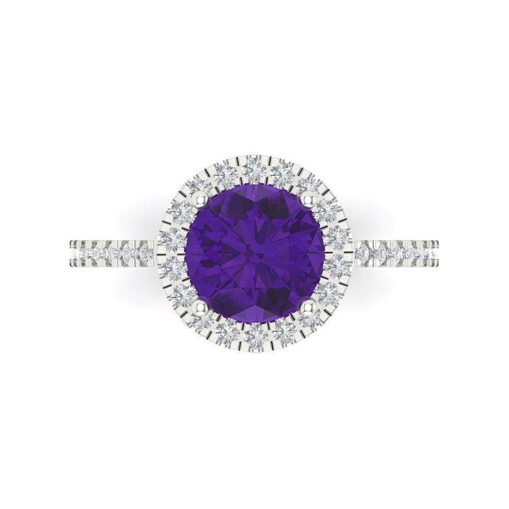 1.8 cttw Natural Amethyst Hidden Halo Engagement Ring - Solid Gold (Round Cut,7.5mm)