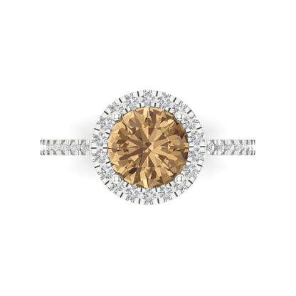 1.8 cttw Zirconia Simulated Champagne Diamond Hidden Halo Engagement Ring - Solid Gold (VVS1, Round Cut,7.5mm)