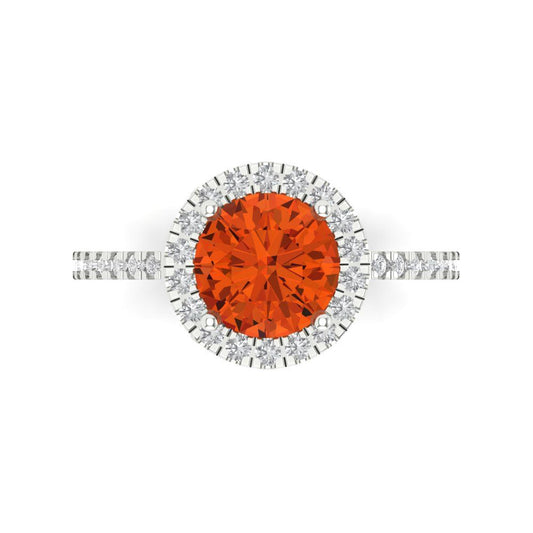 1.8 cttw Zirconia Simulated Red Diamond Hidden Halo Engagement Ring - Solid White Gold (VVS1, Round Cut,7.5mm)