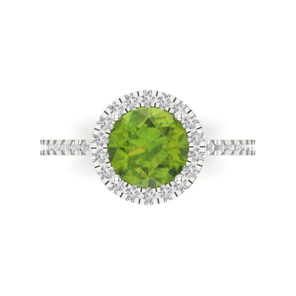 1.8 cttw Natural Peridot Hidden Halo Engagement Ring - Solid Gold (Round Cut,7.5mm)