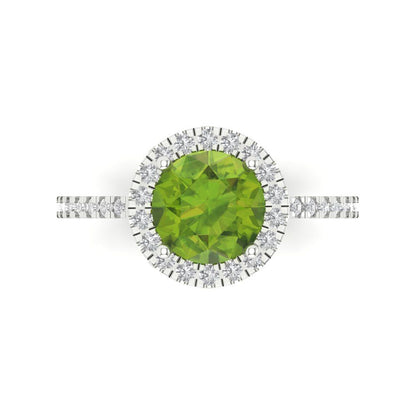 1.8 cttw Natural Peridot Hidden Halo Engagement Ring - Solid Gold (Round Cut,7.5mm)