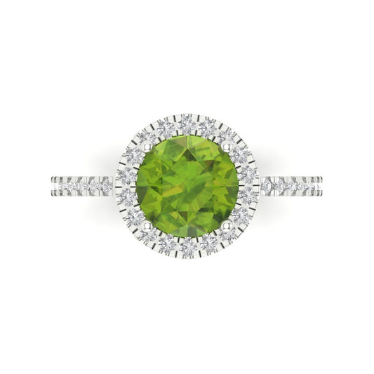 1.8 cttw Natural Peridot Hidden Halo Engagement Ring - Solid White Gold (VVS1, Round Cut,7.5mm)