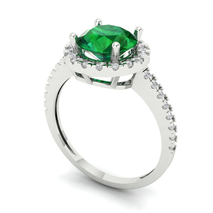 1.8 cttw Simulated Emerald Hidden Halo Engagement Ring - Solid Gold (Round Cut,7.5mm)