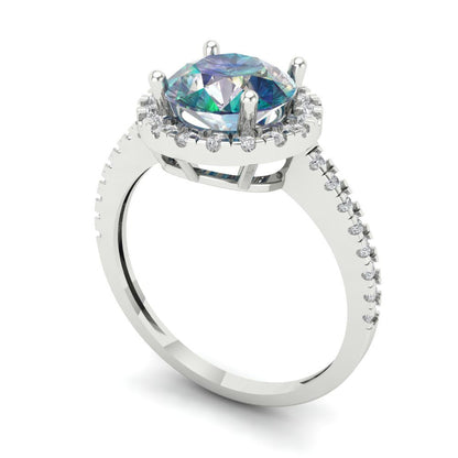 1.8 cttw Blue Moissanite Hidden Halo Engagement Ring - Solid Gold (Round Cut,7.5mm)