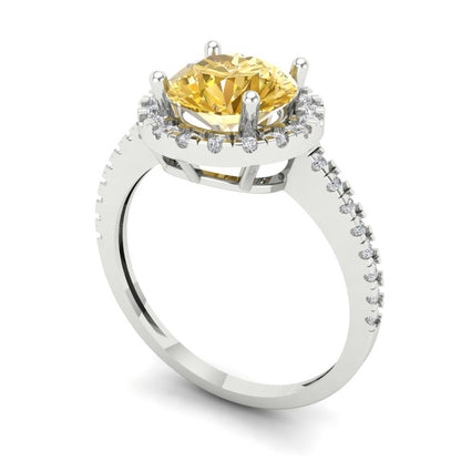 1.8 cttw Yellow Moissanite Hidden Halo Engagement Ring - Solid Gold (Round Cut,7.5mm)