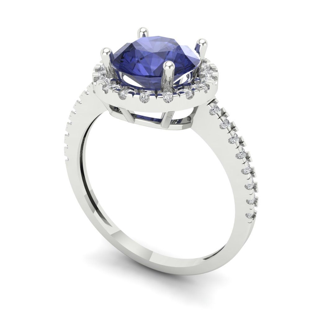 1.8 cttw Simulated Tanzanite Hidden Halo Engagement Ring - Solid Gold (Round Cut,7.5mm)