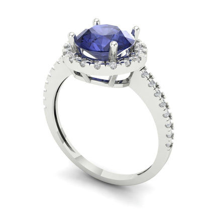 1.8 cttw Simulated Tanzanite Hidden Halo Engagement Ring - Solid Gold (Round Cut,7.5mm)