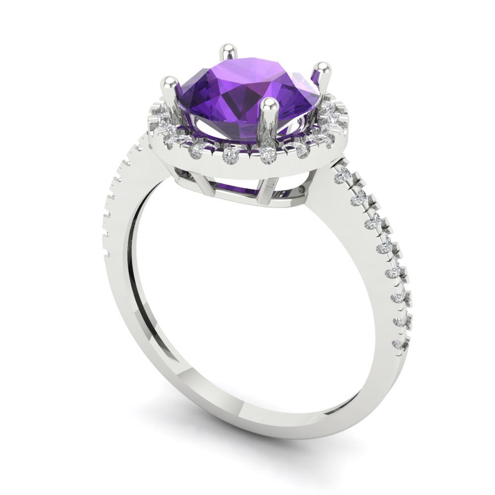 1.8 cttw Natural Amethyst Hidden Halo Engagement Ring - Solid Gold (Round Cut,7.5mm)