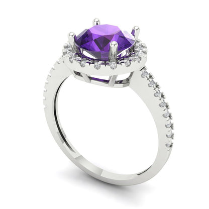 1.8 cttw Natural Amethyst Hidden Halo Engagement Ring - Solid Gold (Round Cut,7.5mm)