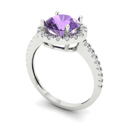 1.8 cttw Simulated Alexandrite Hidden Halo Engagement Ring - Solid Gold (Round Cut,7.5mm)