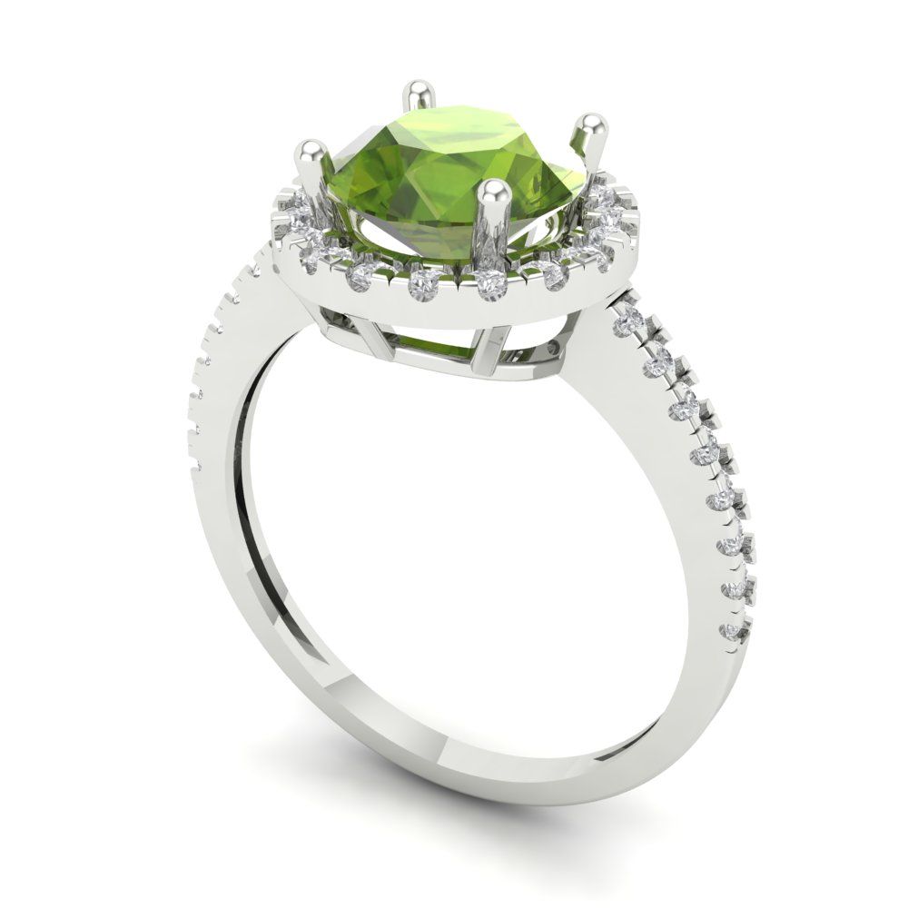 1.8 cttw Natural Peridot Hidden Halo Engagement Ring - Solid Gold (Round Cut,7.5mm)