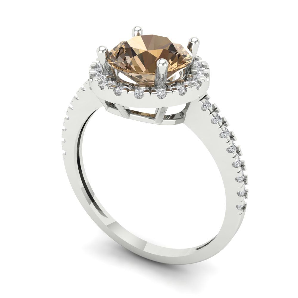 1.8 cttw Zirconia Simulated Champagne Diamond Hidden Halo Engagement Ring - Solid Gold (VVS1, Round Cut,7.5mm)