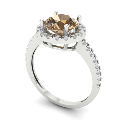 1.8 cttw Zirconia Simulated Champagne Diamond Hidden Halo Engagement Ring - Solid Gold (VVS1, Round Cut,7.5mm)