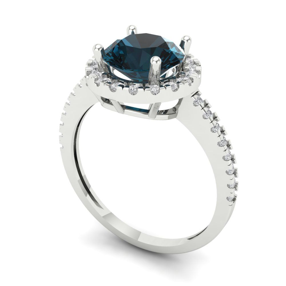 1.8 cttw Natural London Blue Topaz Hidden Halo Engagement Ring - Solid Gold (Round Cut,7.5mm)