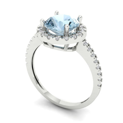 1.8 cttw Natural Swiss Blue Topaz Hidden Halo Engagement Ring - Solid Gold (Round Cut,7.5mm)