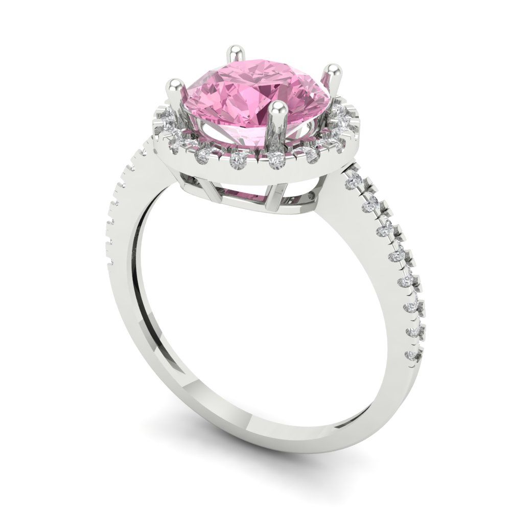 1.8 cttw Zirconia Simulated Pink Diamond Hidden Halo Engagement Ring - Solid Gold (VVS1, Round Cut,7.5mm)