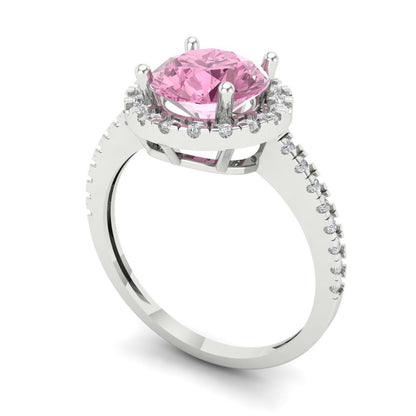 1.8 cttw Zirconia Simulated Pink Diamond Hidden Halo Engagement Ring - Solid Gold (VVS1, Round Cut,7.5mm)