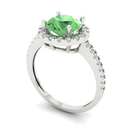 1.8 cttw Zirconia Simulated Green Diamond Hidden Halo Engagement Ring - Solid Gold (VVS1, Round Cut,7.5mm)