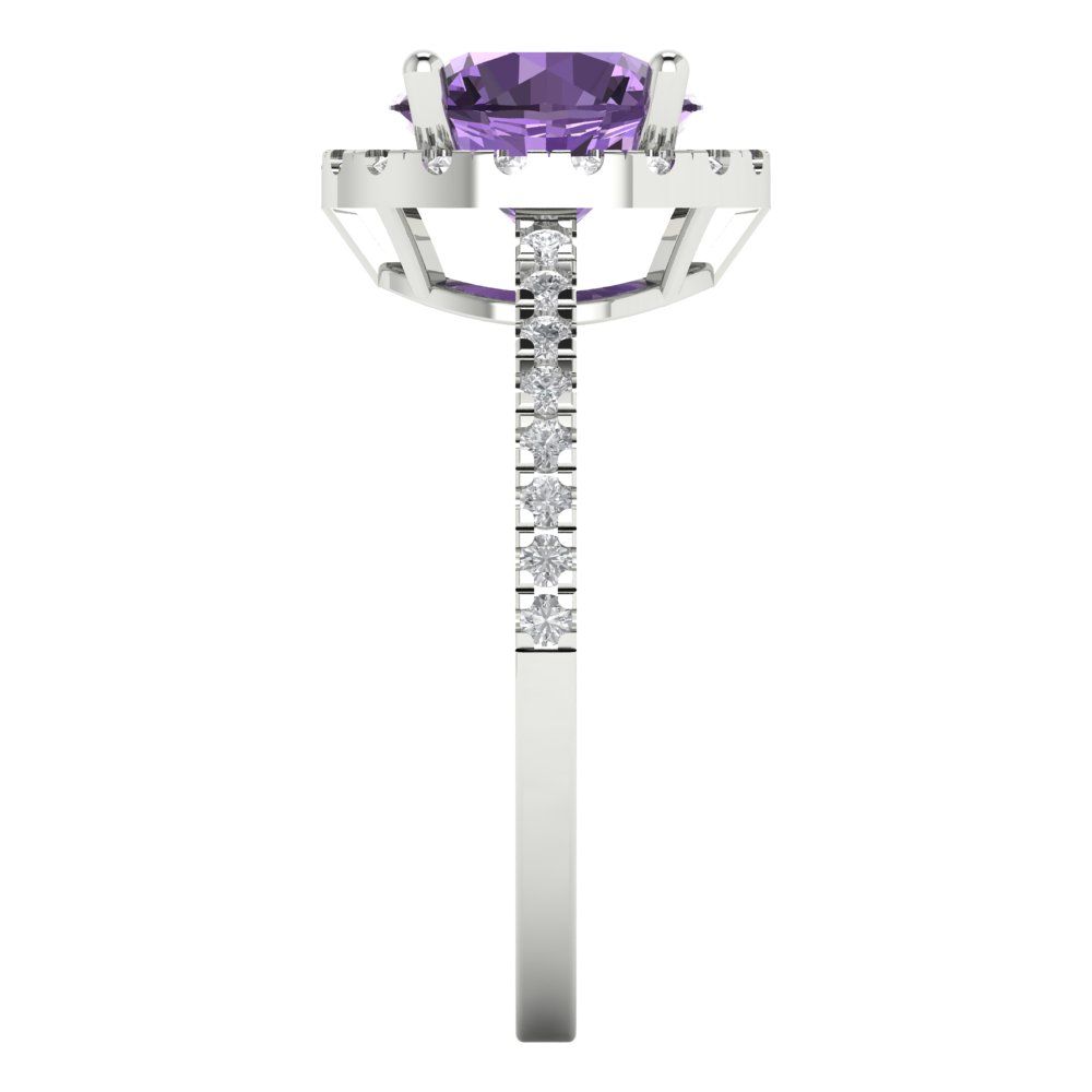 1.8 cttw Simulated Alexandrite Hidden Halo Engagement Ring - Solid Gold (Round Cut,7.5mm)