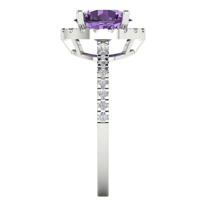 1.8 cttw Simulated Alexandrite Hidden Halo Engagement Ring - Solid Gold (Round Cut,7.5mm)