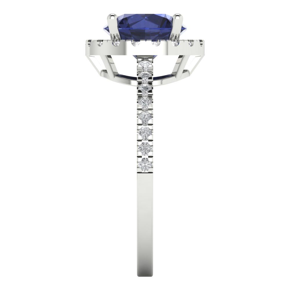 1.8 cttw Simulated Blue Sapphire Hidden Halo Engagement Ring - Solid Gold (Round Cut,7.5mm)