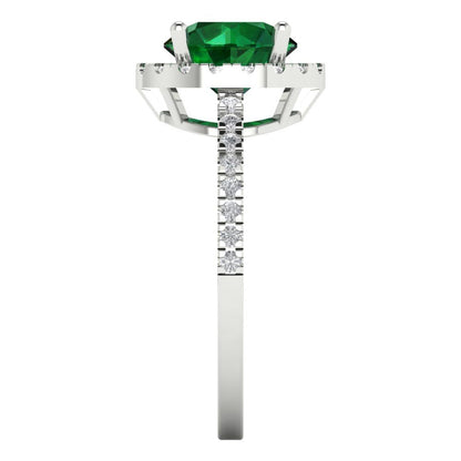 1.8 cttw Simulated Emerald Hidden Halo Engagement Ring - Solid Gold (Round Cut,7.5mm)