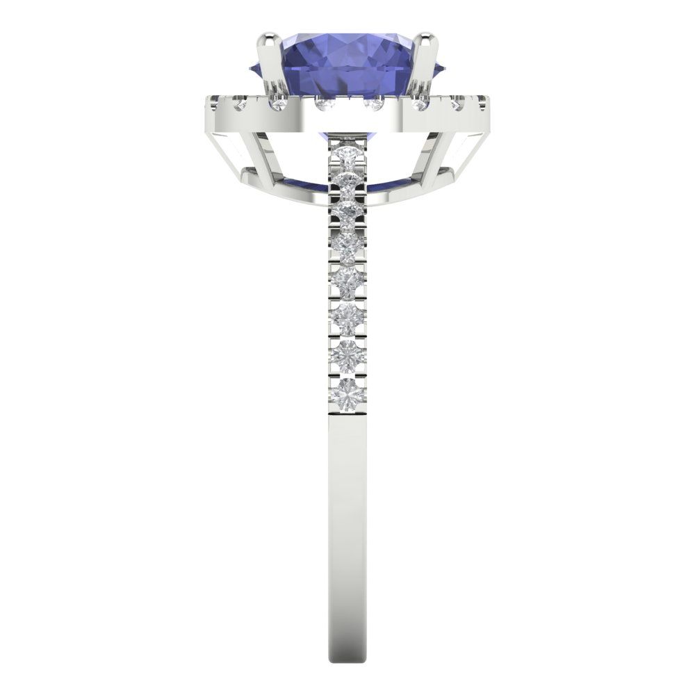 1.8 cttw Simulated Tanzanite Hidden Halo Engagement Ring - Solid Gold (Round Cut,7.5mm)