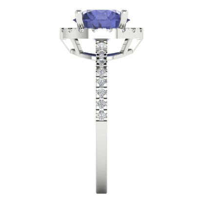 1.8 cttw Simulated Tanzanite Hidden Halo Engagement Ring - Solid Gold (Round Cut,7.5mm)