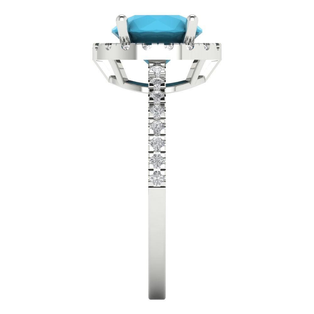 1.8 cttw Simulated Turquoise Hidden Halo Engagement Ring - Solid Gold (Round Cut,7.5mm)