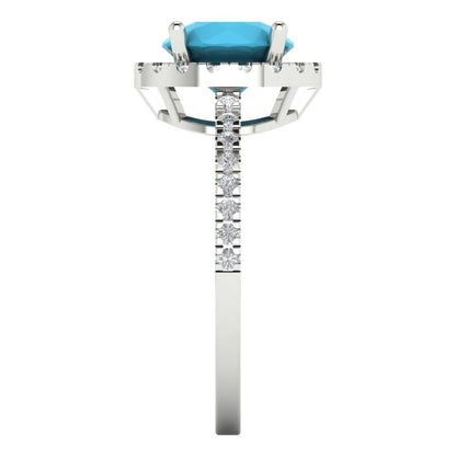 1.8 cttw Simulated Turquoise Hidden Halo Engagement Ring - Solid Gold (Round Cut,7.5mm)