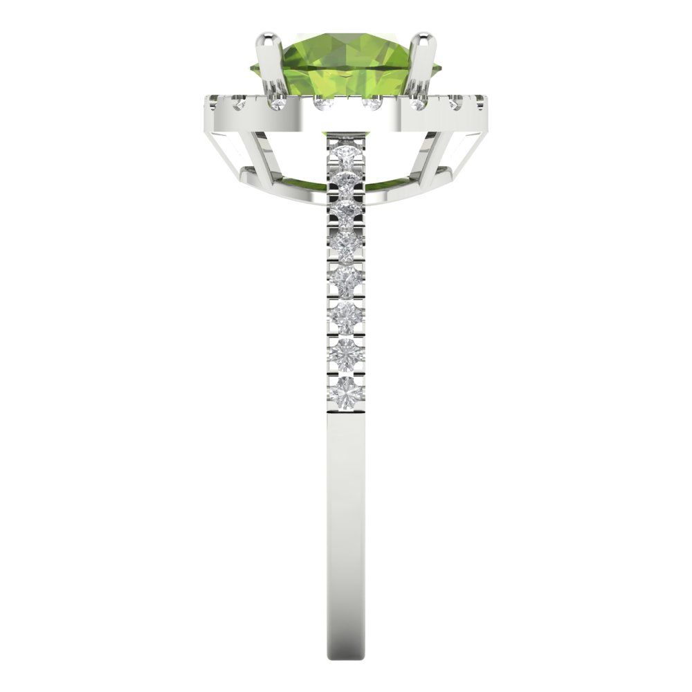 1.8 cttw Natural Peridot Hidden Halo Engagement Ring - Solid Gold (Round Cut,7.5mm)