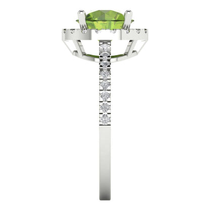 1.8 cttw Natural Peridot Hidden Halo Engagement Ring - Solid Gold (Round Cut,7.5mm)