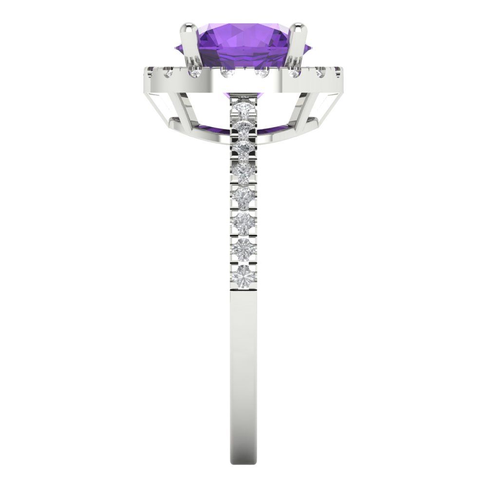 1.8 cttw Natural Amethyst Hidden Halo Engagement Ring - Solid Gold (Round Cut,7.5mm)