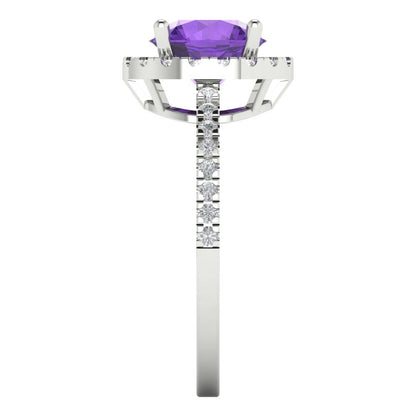 1.8 cttw Natural Amethyst Hidden Halo Engagement Ring - Solid Gold (Round Cut,7.5mm)