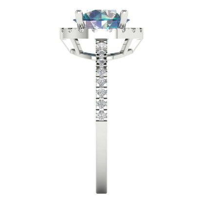 1.8 cttw Blue Moissanite Hidden Halo Engagement Ring - Solid Gold (Round Cut,7.5mm)