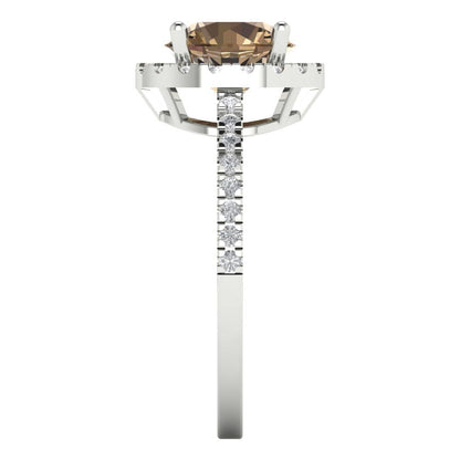 1.8 cttw Zirconia Simulated Champagne Diamond Hidden Halo Engagement Ring - Solid Gold (VVS1, Round Cut,7.5mm)