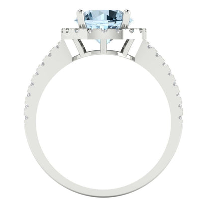 1.8 cttw Zirconia Simulated Blue Diamond Hidden Halo Engagement Ring - Solid Gold (VVS1, Round Cut,7.5mm)
