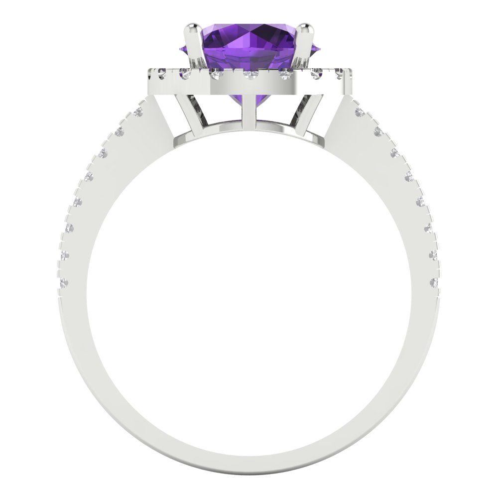 1.8 cttw Natural Amethyst Hidden Halo Engagement Ring - Solid Gold (Round Cut,7.5mm)