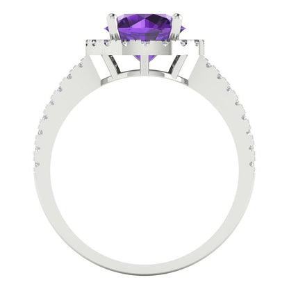 1.8 cttw Natural Amethyst Hidden Halo Engagement Ring - Solid Gold (Round Cut,7.5mm)