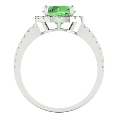 1.8 cttw Zirconia Simulated Green Diamond Hidden Halo Engagement Ring - Solid Gold (VVS1, Round Cut,7.5mm)