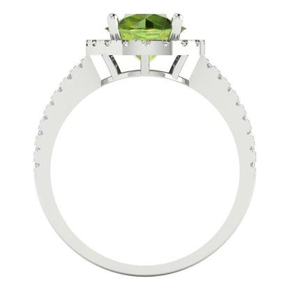 1.8 cttw Natural Peridot Hidden Halo Engagement Ring - Solid Gold (Round Cut,7.5mm)