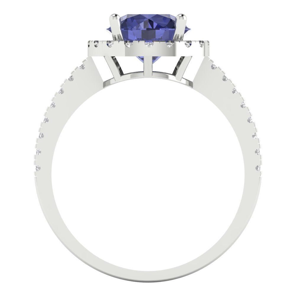 1.8 cttw Simulated Tanzanite Hidden Halo Engagement Ring - Solid Gold (Round Cut,7.5mm)
