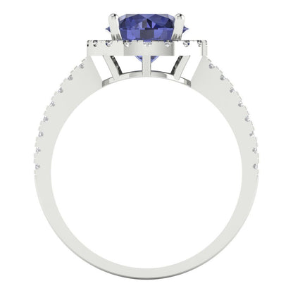 1.8 cttw Simulated Tanzanite Hidden Halo Engagement Ring - Solid Gold (Round Cut,7.5mm)