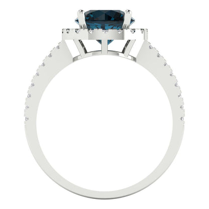 1.8 cttw Natural London Blue Topaz Hidden Halo Engagement Ring - Solid Gold (Round Cut,7.5mm)