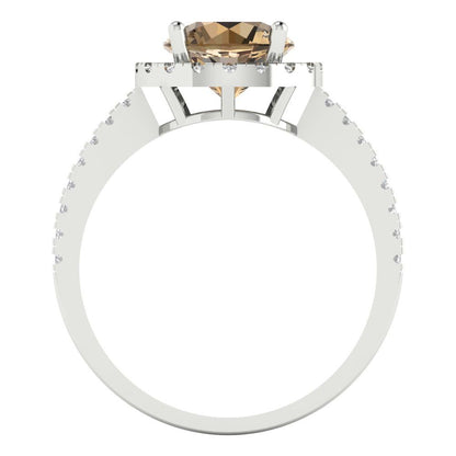1.8 cttw Zirconia Simulated Champagne Diamond Hidden Halo Engagement Ring - Solid Gold (VVS1, Round Cut,7.5mm)